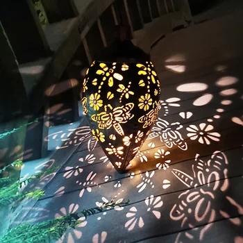 Оливковая форма Солнечный Светодиодный фонарь Подвесная Люстра Лампа Полое Украшение для дома и сада Железное Искусство IP65 Водонепроницаемое освещение