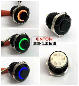 ONPOW 16 мм черный мгновенный трехцветный кнопочный переключатель RGB с высокой головкой GQ16H-10E/J/42RGB/12V/A
