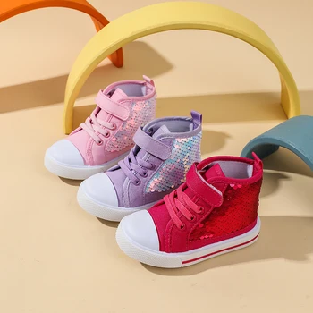 Детская обувь с блестками, Весна-осень, ботинки для девочек и мальчиков, Модные детские спортивные кроссовки, Удобная парусиновая повседневная обувь