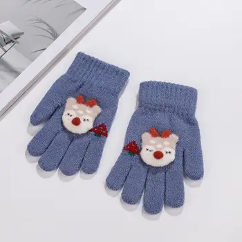 1 пара стильных вязаных перчаток, износостойкие детские варежки, ультрамягкие, согревающие, осенние милые детские перчатки с вышивкой на весь палец