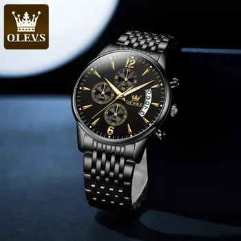 Мужские часы люксового бренда OLEVS, светящиеся водонепроницаемые часы из нержавеющей стали, кварцевые мужские наручные часы с календарем и бизнес-хронографом