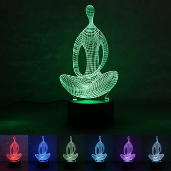 3D Иллюзия Йога Медитация Ночник с 7 Сменными цветами светодиодный настольный светильник Игрушки Освещение в комнате Декор