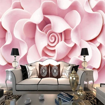 wellyu Рельефные однотонные розовые розы цветок ТВ фон стены пользовательские большие фрески зеленые обои papel de parede para quarto