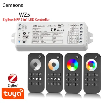 WZ5 Tuya Zigbee Светодиодный Контроллер постоянного тока 12-24 В 15A 5 в 1 RGB CCT RGBW RGBCCT Светодиодные Ленты Контроллер RF 2,4 G Wifi Умный Дом