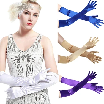 Элегантные фиолетовые, красные, черные, белые перчатки для свадебной вечеринки, модные женские фиолетовые перчатки One Size из эластичного атласа Opera