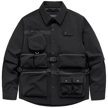 Мужская модная куртка-карго Techwear с функциональными карманами, уличное тактическое пальто механика, верхняя одежда, топы для мужчин
