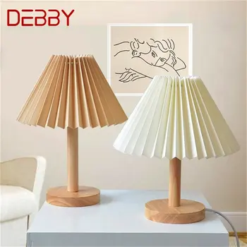 Креативная плиссированная настольная лампа DEBBY Современный деревянный настольный светильник LED для украшения дома и спальни
