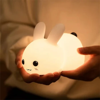Милый силиконовый ночник с кроликом, заряжаемый через USB Пульт дистанционного управления, Мультяшная лампа Для малышей, Подарочный стол, Украшение прикроватной тумбочки