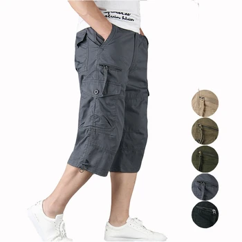 Длинные шорты-карго Мужские Летние Повседневные Хлопчатобумажные бриджи с множеством карманов, укороченные брюки, военные камуфляжные шорты 5XL