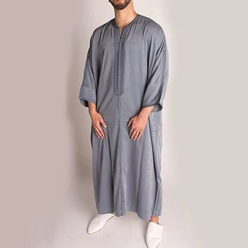 Прочный кафтан Арабский мусульманский халат Мужчины Джубба Тобе с длинным рукавом Дубай Исламское этническое платье ночные рубашки Модная Свободная повседневная одежда