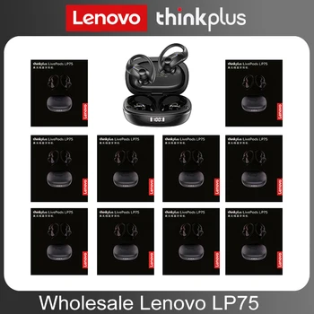Оригинальные наушники Lenovo Thinkplus LP75 оптом 5шт 10шт Беспроводные наушники Bluetooth со светодиодным цифровым дисплеем Стереонаушники HiFi