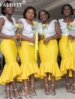 Платья подружек невесты в нигерийском стиле русалки чайной длины 2022 для чернокожих девушек с V-образным вырезом Vestido De Fiesta De Boda