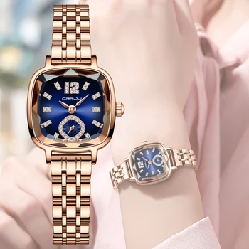 Водонепроницаемые кварцевые наручные часы CRRJU, женские роскошные часы с украшением в виде кристаллов, браслет из нержавеющей стали
