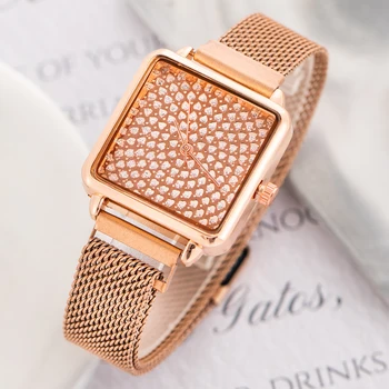 Новые роскошные женские часы с бриллиантовым циферблатом, кварцевые часы из розового золота и нержавеющей стали, модные женские наручные часы Reloj Hombre 2023