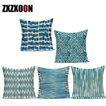 Декоративные подушки синего цвета простой геометрии из полиэстера для домашнего дивана Чехол для подушки для стула Украшение гостиной
