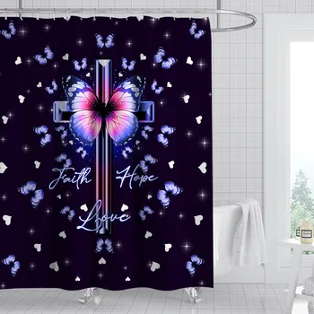 Занавеска для душа с перекрестным христианством, Цветочная бабочка, 3D-принт, полиэстер, Защита от плесени, Водонепроницаемая Затемняющая занавеска для ванной, экран для ванны