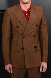 Красивый двубортный повседневный мужской коричневый костюм для работы в офисе, свадебный ужин, платье жениха из 2 предметов (пальто + брюки)