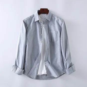 Мужская повседневная рубашка с длинными рукавами, классические однотонные мужские рубашки для светской жизни, Оксфордская рубашка из 100% хлопка, удобная приталенная посадка