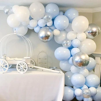 Набор арки из воздушных шаров Macaron, сине-белая гирлянда из воздушных шаров и конфетти, Душ для крещения ребенка, Свадьба, День рождения, украшение воздушными шарами