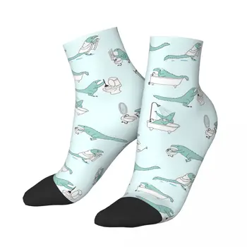 Милые зеленые мужские носки до щиколоток с динозавром, унисекс, забавный подарок с низким носком в уличном стиле