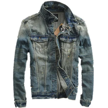Мужская куртка High Street 2022, рваная джинсовая куртка, застиранная, в стиле пэчворк, потертая джинсовая мужская тонкая уличная одежда, винтажная куртка в стиле хип-хоп