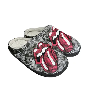 Домашние хлопчатобумажные тапочки на заказ The Rolling Rock Band Мужские Женские сандалии Плюшевая повседневная обувь для спальни, сохраняющая тепло, Термоботинки