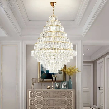 Роскошная современная хрустальная люстра для гостиной, золото/хром, подвесная лампа cristal в лофте, светильник для большой прихожей, вилла на цепочке
