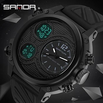 SANDA LED Цифровые военно-спортивные часы 50-метровые водонепроницаемые электронные наручные часы с трехкратным дисплеем Кварцевые часы Мужские Будильники