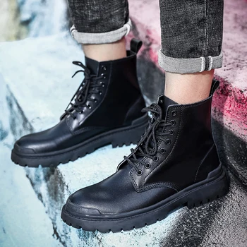 Модные мужские ботинки Осень-зима, мужские повседневные кожаные мужские ботинки, винтажные мужские военные ботильоны на шнуровке, теплые зимние ботинки