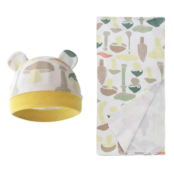 Детское пеленальное одеяло со шляпой, мягкие хлопчатобумажные одеяла для новорожденных младенцев, долговечные QX2D